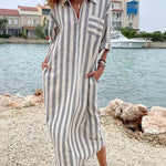 Classic Casual Stripe Half Sleeves Shirt Dress