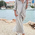 Classic Casual Stripe Half Sleeves Shirt Dress
