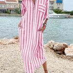 Classic Casual Stripe Half Sleeves Shirt Dress
