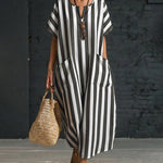 Urban Loose Fit Stripe Maxi Dress with Large Pockets