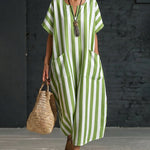 Urban Loose Fit Stripe Maxi Dress with Large Pockets
