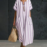 Urban Loose Fit Stripe Maxi Dress with Large Pockets