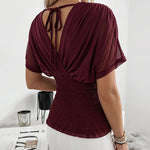 Dressy Casual Slim Fit Wrap Style Ruched Blouse