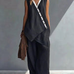 Boho Relaxed Fit Contrast Color Slant Placket Matching Sets