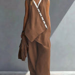 Boho Relaxed Fit Contrast Color Slant Placket Matching Sets