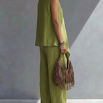 Boho Relaxed Fit Contrast Color Slant Placket Matching Sets