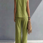 Boho Relaxed Fit Contrast Color Slant Placket Matching Sets