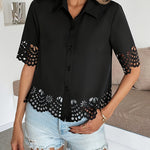 Elegant Lace Cutout Short Sleeve Blouse