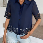 Elegant Lace Cutout Short Sleeve Blouse