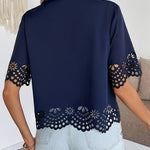 Elegant Lace Cutout Short Sleeve Blouse