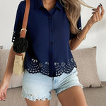 Elegant Lace Cutout Short Sleeve Blouse