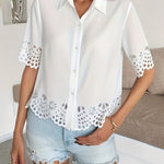 Elegant Lace Cutout Short Sleeve Blouse