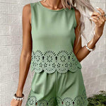 Refined Casual Cutwork Detail Tank Top Short Set