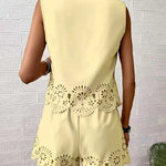 Refined Casual Cutwork Detail Tank Top Short Set