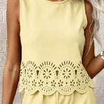 Refined Casual Cutwork Detail Tank Top Short Set