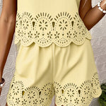 Refined Casual Cutwork Detail Tank Top Short Set