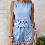 Refined Casual Cutwork Detail Tank Top Short Set