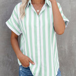 Timeless Fashion Short Sleeve Wide Striped Shirt