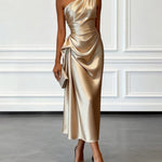 Elegant Satin Ruched One Shoulder Cocktail Dress