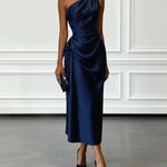 Elegant Satin Ruched One Shoulder Cocktail Dress