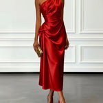 Elegant Satin Ruched One Shoulder Cocktail Dress