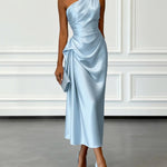 Elegant Satin Ruched One Shoulder Cocktail Dress