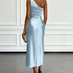 Elegant Satin Ruched One Shoulder Cocktail Dress