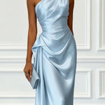 Elegant Satin Ruched One Shoulder Cocktail Dress