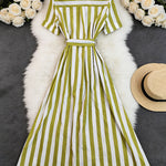 Casual Stripe Short Sleeve Shirt Dress with Waist Tie