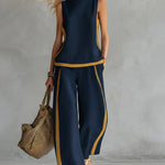 Leisure Colorblock Sleeveless Wide-Legs 2-Piece Set