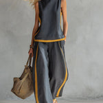 Leisure Colorblock Sleeveless Wide-Legs 2-Piece Set
