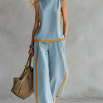 Leisure Colorblock Sleeveless Wide-Legs 2-Piece Set