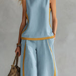 Leisure Colorblock Sleeveless Wide-Legs 2-Piece Set