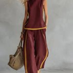 Leisure Colorblock Sleeveless Wide-Legs 2-Piece Set