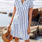 Casual Stripes Print Loose Fit Tunic Dress