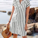 Casual Stripes Print Loose Fit Tunic Dress