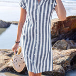 Casual Stripes Print Loose Fit Tunic Dress