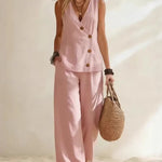 Everyday Comfy Sleeveless Shirt Pants Two Piece Set