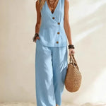 Everyday Comfy Sleeveless Shirt Pants Two Piece Set
