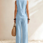 Everyday Comfy Sleeveless Shirt Pants Two Piece Set