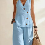 Everyday Comfy Sleeveless Shirt Pants Two Piece Set