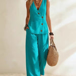 Everyday Comfy Sleeveless Shirt Pants Two Piece Set