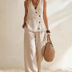 Everyday Comfy Sleeveless Shirt Pants Two Piece Set
