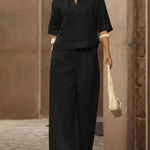 Minimalist Casual Solid Color Crop Top Pants Set