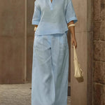 Minimalist Casual Solid Color Crop Top Pants Set