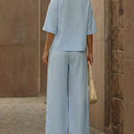 Minimalist Casual Solid Color Crop Top Pants Set