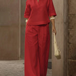 Minimalist Casual Solid Color Crop Top Pants Set