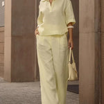 Minimalist Casual Solid Color Crop Top Pants Set