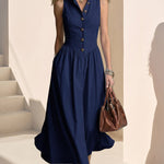 Urban Stand Collar V-neck Sleeveless Dress
