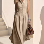 Urban Stand Collar V-neck Sleeveless Dress